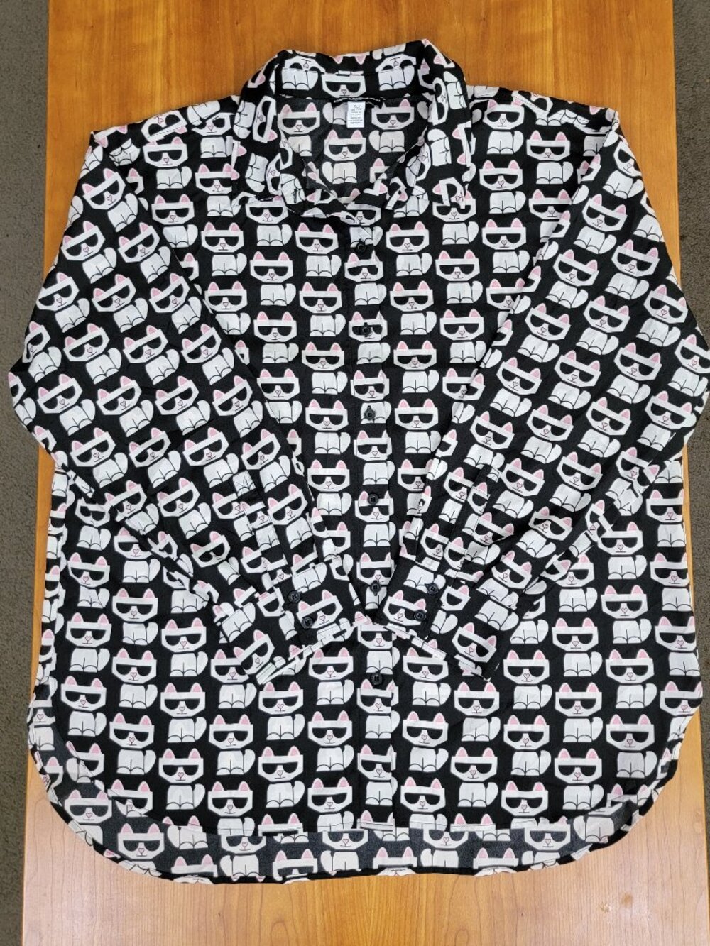 Karl Lagerfeld Paris Choupette Cat Print Button Down Blouse Shirt - XL - Picture 6 of 11
